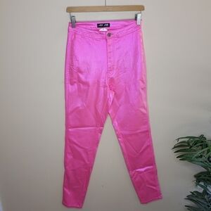 NWT JC & JQ Jeans | Bright Pink Shiny Skinny High Rise Jeans Size Large